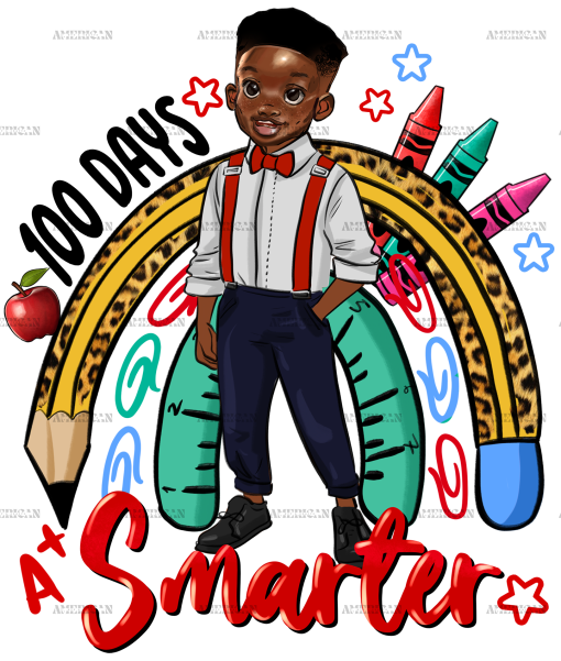 100 Days Smarter Black Boy DTF Transfer