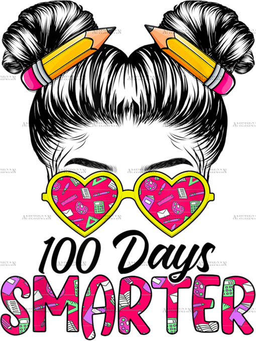100 Days Smarter Girls Messy Bun Hair DTF Transfer