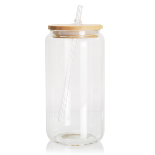 16 Oz Sublimation Clear Glass Can Wooden Top