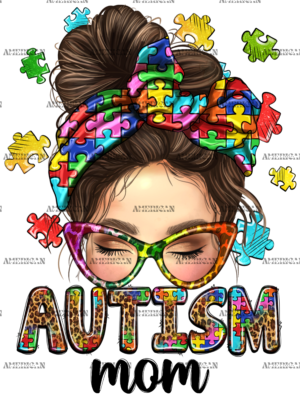 Autism Mom Messy Bun-1 DTF Transfer