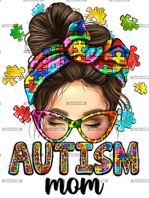 Autism Mom Messy Bun-1 DTF Transfer