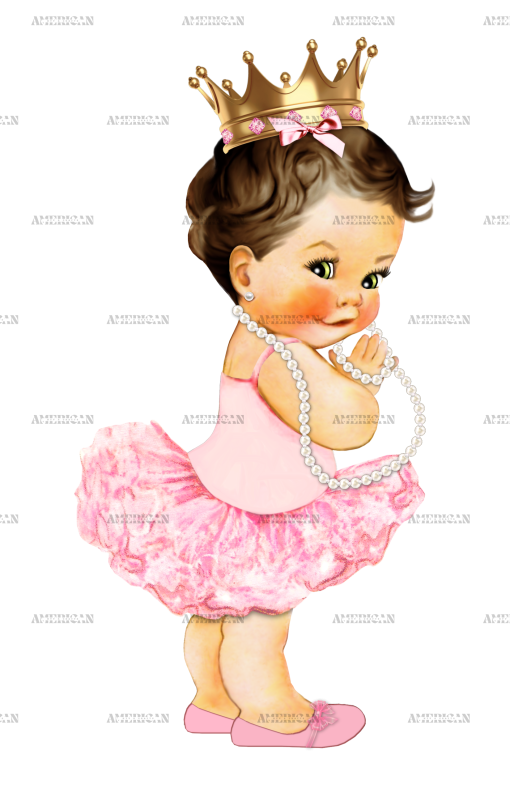 Ballerina Pink Pearls Girl-LightBrunette DTF Transfer