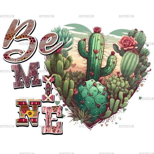 Be Mine Cactus Western Valentine DTF Transfer