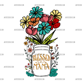 Blessed Mama Flower Vase DTF Transfer