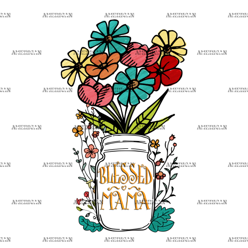 Blessed Mama Flower Vase DTF Transfer