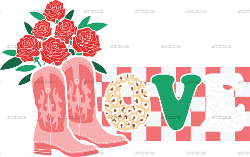 Boots And Roses Love Western Valentines DTF Transfer
