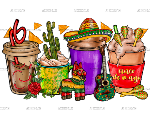 Cinco De Mayo Coffee Cups-2 DTF Transfer