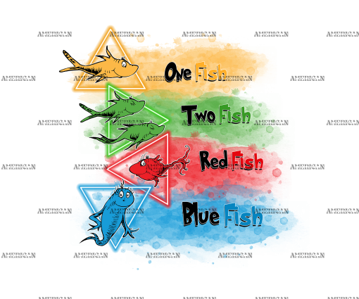 Dr. Seuss Colored Fish DTF Transfer