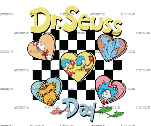 Dr. Seuss Day Hearts Checkered-1 DTF Transfer