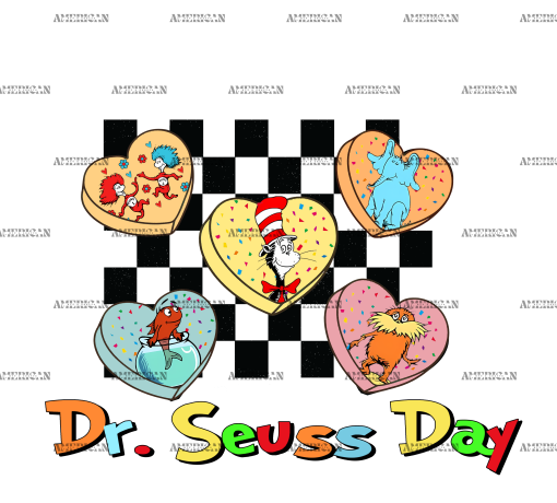 Dr. Seuss Day Hearts Checkered-2 DTF Transfer