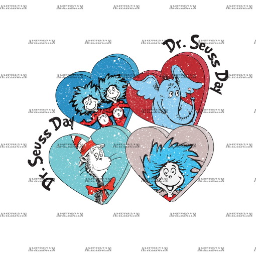 Dr. Seuss Day Hearts Retro DTF Transfer