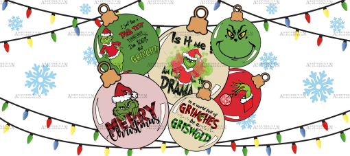 Grinch Christmas Bells Lights UV DTF Transfer