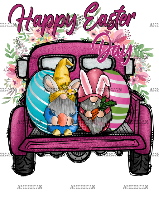 Happy Easter Day Pink Truck DTF Transfer