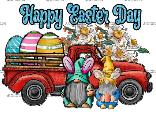 Happy Easter Day Red Truck DTF Transfer