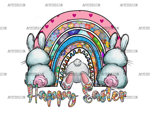 Happy Easter Rainbow Bunnies DTF Transfer