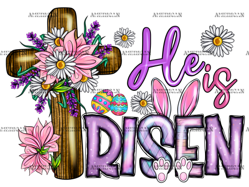 He Is Risen Cross Flower DTF Transfer