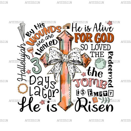 He Is Risen Cross With Bow-4 DTF Transfer