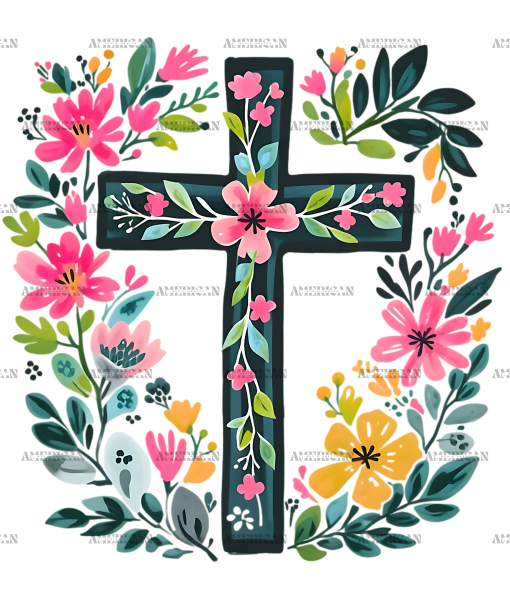 He Is Risen Floral Cross DTF Transfer