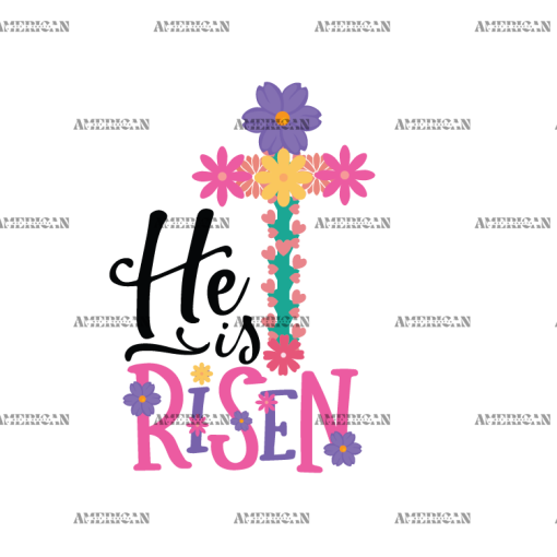 He Is Risen Flower Cross DTF Transfer