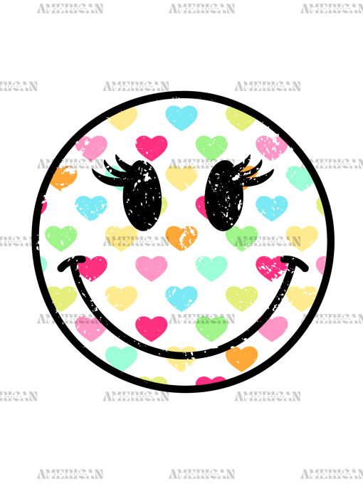 Hearts Smiley With Lashes-1 DTF Transfer