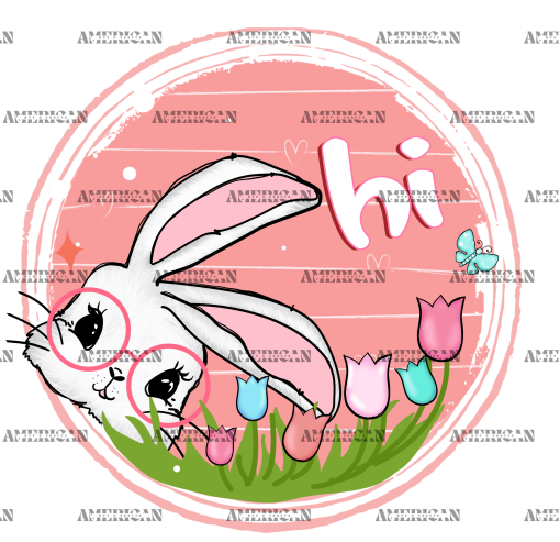 Hi Bunny Circle DTF Transfer