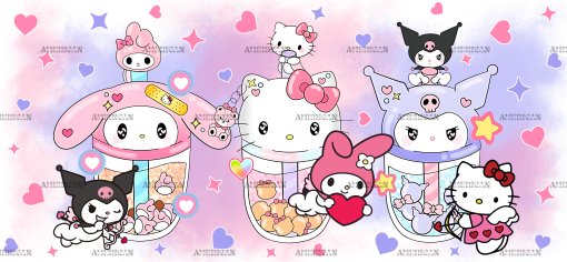 Kitty Kuromi And My Melody Cups UV DTF Transfer