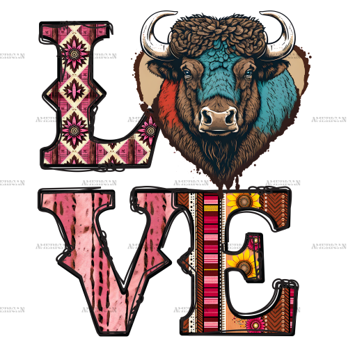 Love Bison Western Valentine DTF Transfer