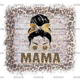 Mama Messy Bun Leapord Frame DTF Transfer