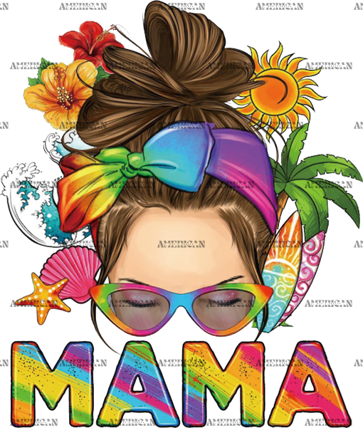 Mama Messy Bun Multicolor DTF Transfer