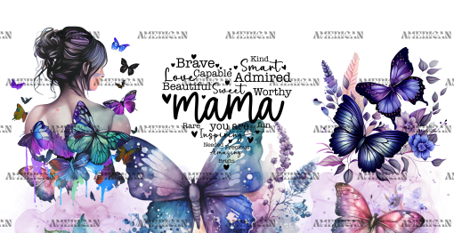 Mama Purple Butterflies UV DTF Transfer