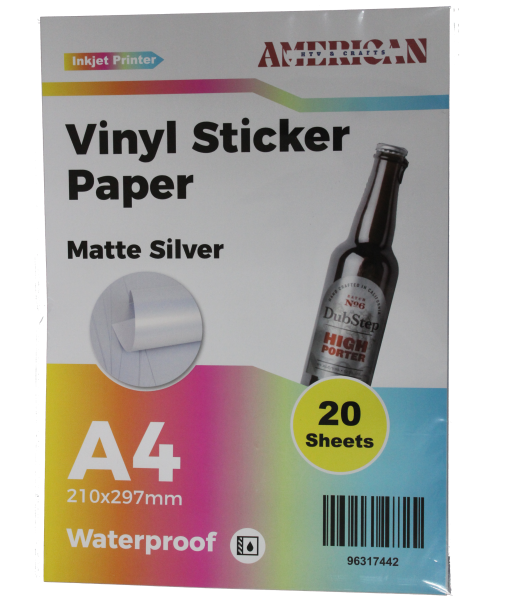 A4 Waterproof Matte Silver Vinyl Sticker Paper For Inkjet Printer 20 Sheets