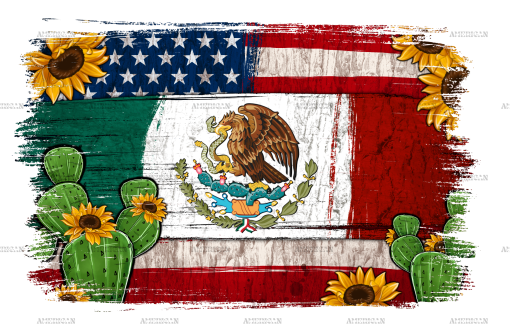 Mexican American Flag Cactus DTF Transfer