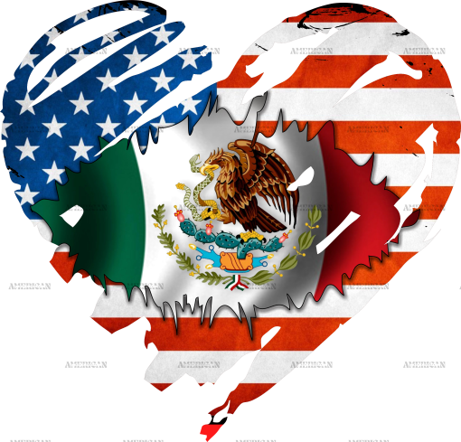 Mexican American Flag Heart DTF Transfer