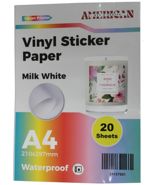 A4 Waterproof Milk White Vinyl Sticker Paper For Inkjet Printer 20 Sheets