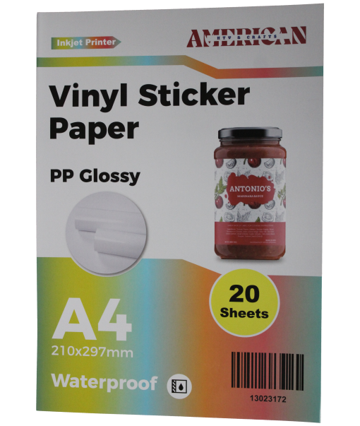 A4 Waterproof PP Glossy Vinyl Sticker Paper For Inkjet Printer 20 Sheets