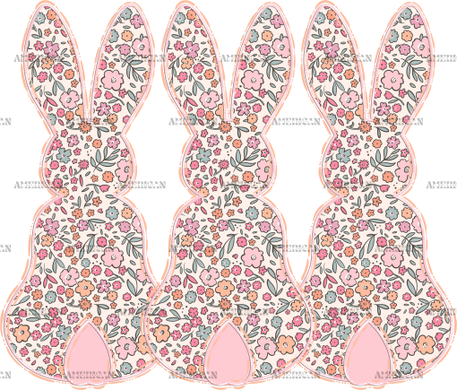 Pastel Floral Bunny Trio DTF Transfer
