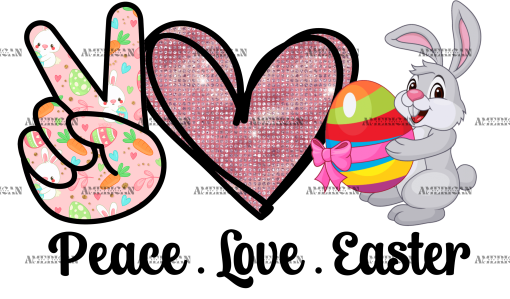 Peace Love Easter Pink Heart DTF Transfer