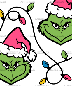 Pink Hat Grinch Lights UV DTF Transfer