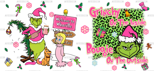 Pink Whoville Grinch UV DTF Transfer