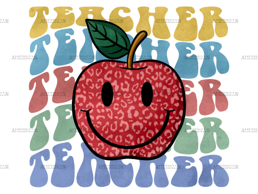 Retro Teacher Apple DTF Transfer