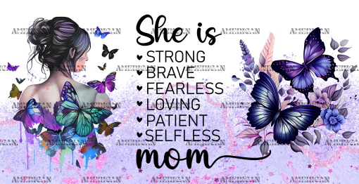 She Is Mom Purple Butterflies UV DTF Transfer