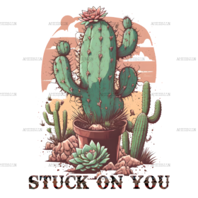 Stuck On You Cactus Western Valentine DTF Transfer