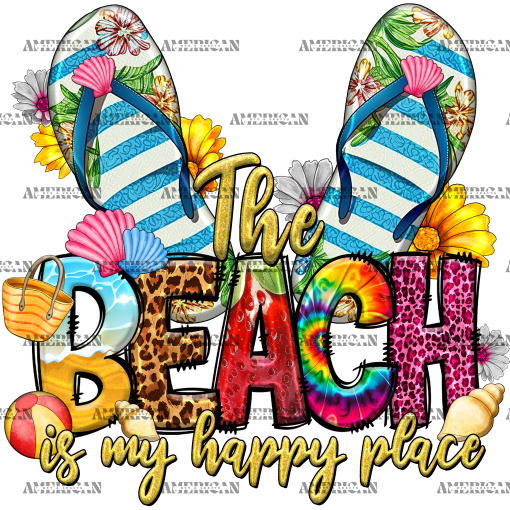 The Beach Is My Happy Place Flip Flop DTF Transfer