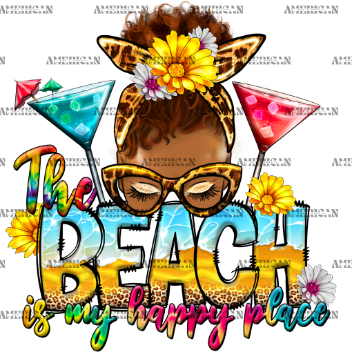 The Beach Is My Happy Place Messy Bun DTF Transfer