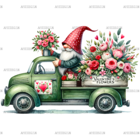 Valentine Gnomie Truck-1 DTF Transfer