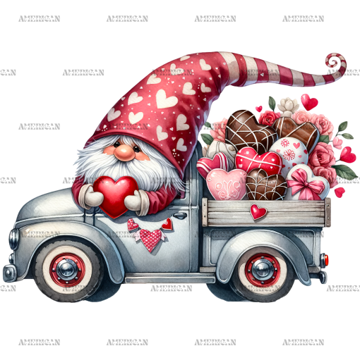 Valentine Gnomie Truck-12 DTF Transfer