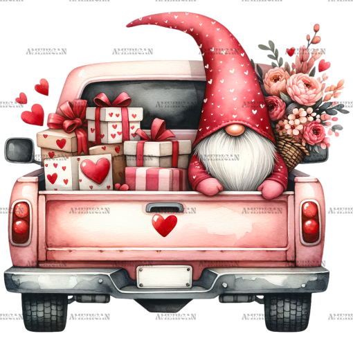 Valentine Gnomie Truck-2 DTF Transfer