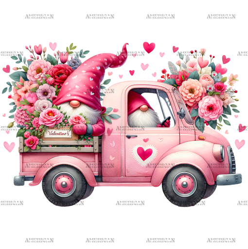 Valentine Gnomie Truck-3 DTF Transfer