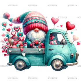 Valentine Gnomie Truck-4 DTF Transfer