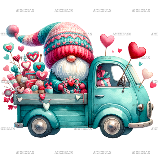 Valentine Gnomie Truck-4 DTF Transfer